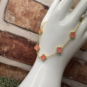 Stainless Steel Gold and Pink Clover Bracelet NEW